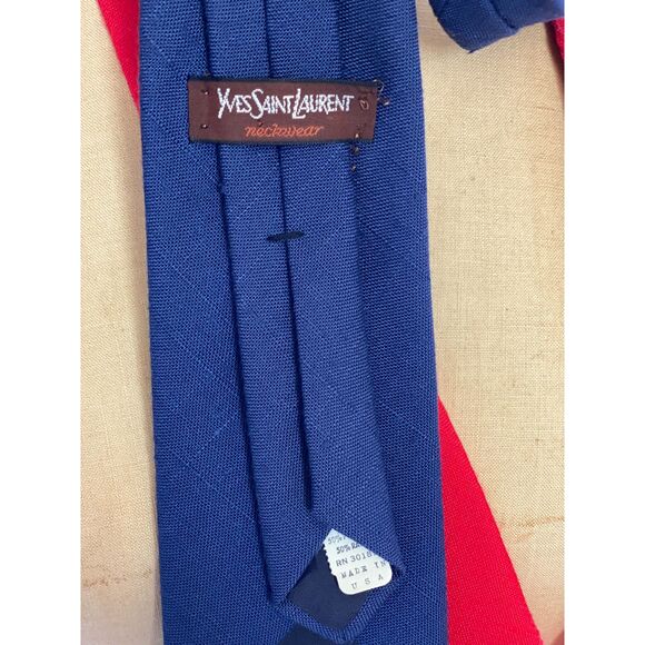 2 VTG Yves Saint Laurent NY Paris Solid Red Blue Slub Fabric Necktie Made in USA - Picture 2 of 13